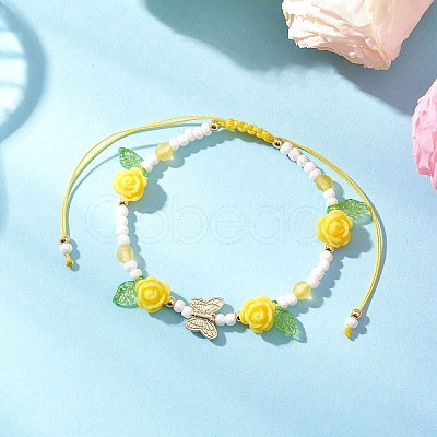 Glass Seed Bead and Resin Braided Bead Bracelets for Women BJEW-MZ00237-01-1