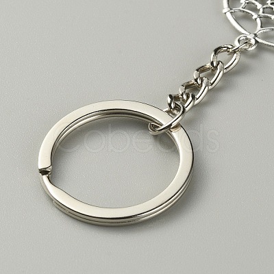 Woven Net/Web with Feather Pendant Alloy Keychain KEYC-WH0004-74AS-1