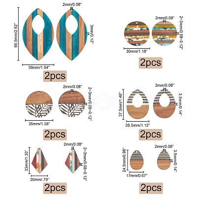 12Pcs 6 Style Resin & Walnut Wood Pendants RESI-PH0001-40-1