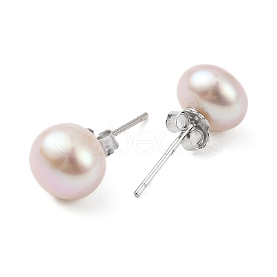 Natural Pearl Round Bead Stud Earrings EJEW-E298-01E-03P-1