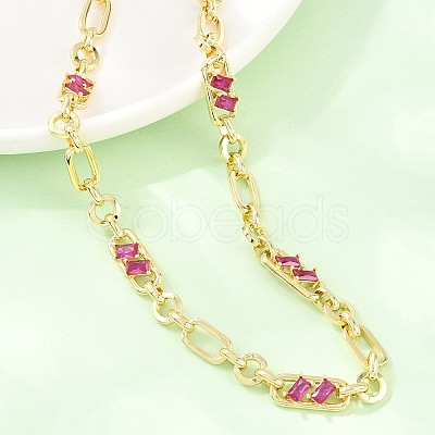 7MM Brass Pave Cubic Zirconia Figaro Chain Necklaces NJEW-D324-05G-04-1