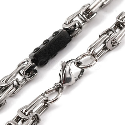 201 Stainless Steel Rectangle Byzantine Chain Necklace NJEW-F222-38EBP-01-1