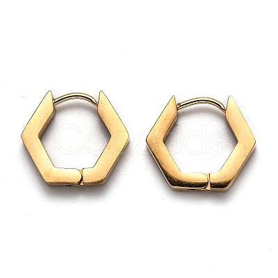 304 Stainless Steel Hexagon Huggie Hoop Earrings STAS-J033-03B-G-1