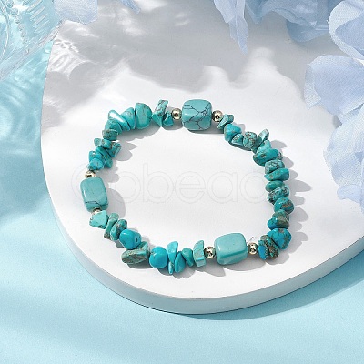 Synthetic Turquoise Chip & Cuboid Beaded Stretch Bracelets for Women BJEW-JB10808-06-1