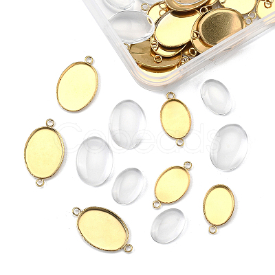 DIY Oval 304 Stainless Steel Cabochon Connector & Pendant Making Kits DIY-FS0008-31-1