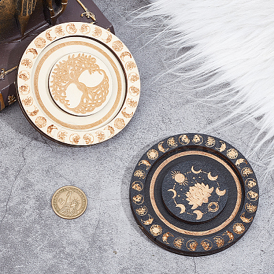 CREATCABIN 2Pcs 2 Colors Round Wood Bracelet Display Trays AJEW-CN0001-72-1