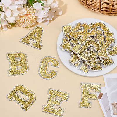 26Pcs Letter A~Z Glitter Powder with Paillette Sew on Cloth Patches PATC-MA0001-54C-1