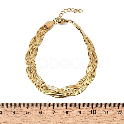 304 Stainless Steel Interlocking Herringbone Chain Bracelet for Women BJEW-K240-08C-G-1