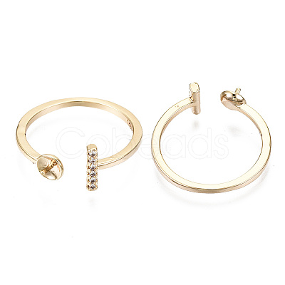 Brass Micro Clear Cubic Zirconia Cuff Finger Rings Setting X-KK-T056-52G-NF-1