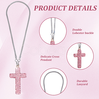 Polymer Clay Rhinestone Cross Pendant Alloy Chain Necklaces NJEW-CN0001-16C-1