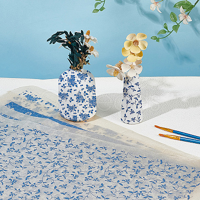 4Pcs 4 Styles Flower Pattern Paper Ceramic Decals DIY-GF0013-26-1