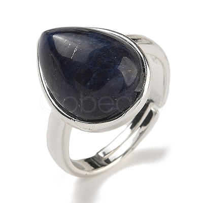Natural Lapis Lazuli Teardrop Adjustable Rings RJEW-K371-08S-20-1