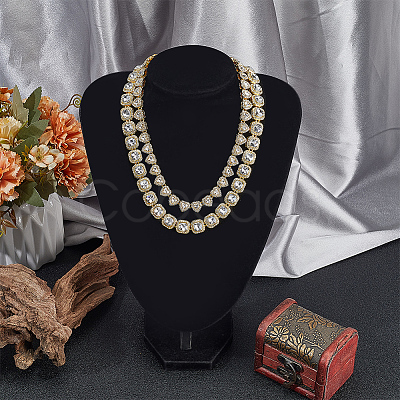 2Pcs 2 Styles Zinc Alloy Pave Square/Heart Clear Glass Tennis Necklaces for Womem NJEW-SP0001-08G-1