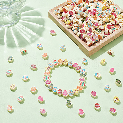 300Pcs Printed Handmade Polymer Clay Beads CLAY-UN0001-01-1