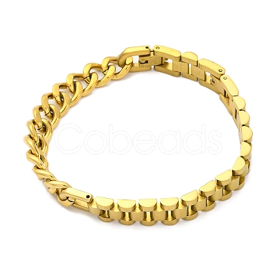 304 Stainless Steel Cuban Link & Panther chain Bracelets for Women Men BJEW-R018-11G-1