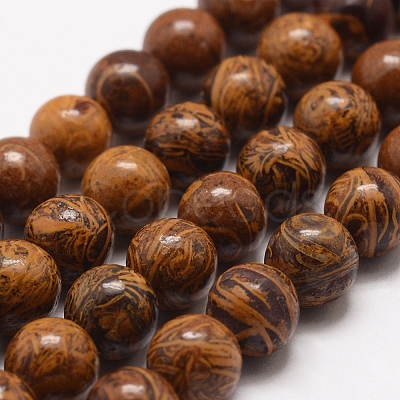 Natural Elephant Skin Jasper/Miriam Stone/Calligraphy Stone Beads Strands G-G735-53-8mm-1