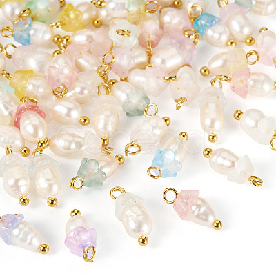 48Pcs 12 Styles Acrylic & Natural Pearl Flower Pendants PALLOY-CW00007-1