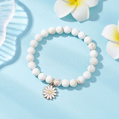 Daisy Alloy Enamel Charm Bracelets BJEW-JB12412-1