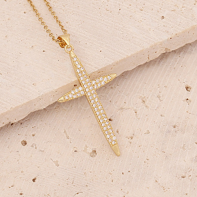 Brass Micro Pave Cubic Zirconia Cross Pendant Necklaces FS-WG7675B-03-1