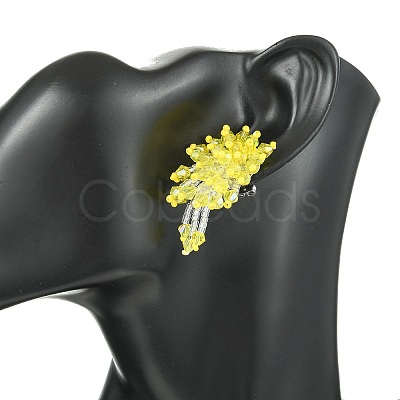 Glass Seed Braided Beaded Flower Stud Earrings EJEW-MZ00736-02-1