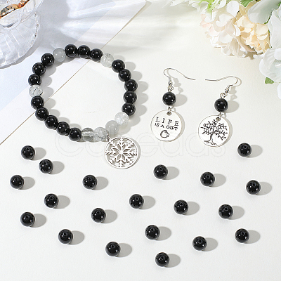 2 Strands Round Natural Black Onyx(Dyed & Heated) Beads Strands G-SP0001-24-1