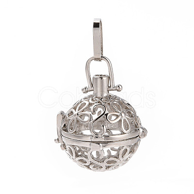 Eco-Friendly Hollow Brass Round Cage Pendants KK-L143-02-NR-1