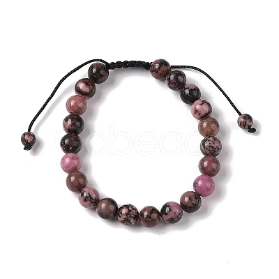 8mm Round Natural Rhodonite Braided Bead Bracelets BJEW-C067-01B-13-1