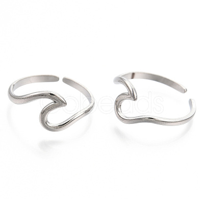 Non-Tarnish 304 Stainless Steel Sea Wave Cuff Rings X-RJEW-N038-115P-1