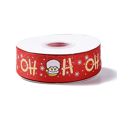 25 Yards Christmas Theme Printed Polyester Grosgrain Ribbon OCOR-C004-02D-1