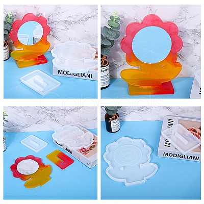DIY Flower Shape Desk Mirror Frame Silicone Molds DIY-E043-01-1