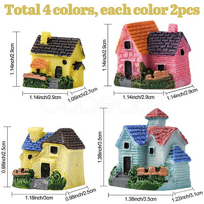 8Pcs 4 Styles Resin Villa House Figurines Display Decorations DJEW-SP0001-18-1