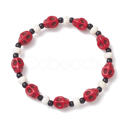 Synthetic Turquoise & Glass Seed Beads Bracelets BJEW-JB12170-02-1
