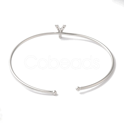 Rack Plating Brass Micro Pave Clear Cubic Zirconia Letter Open Cuff Bangles BJEW-A018-01P-Y-1