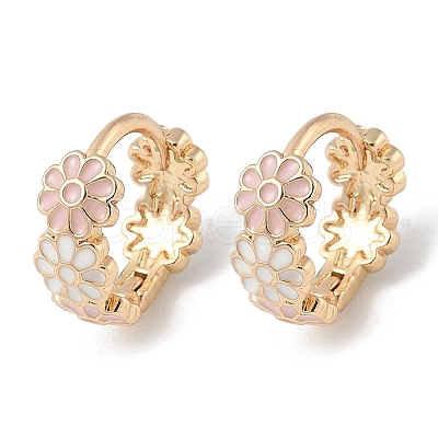 Daisy Brass Enamel Hoop Earrings for Women EJEW-G434-01G-02-1