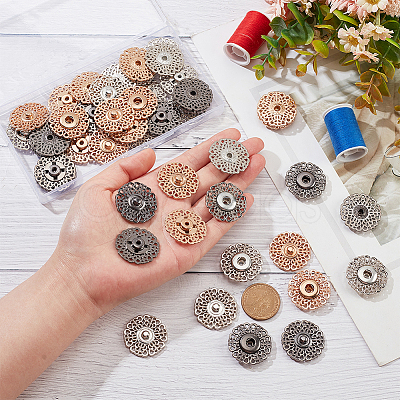 Nbeads 24Pcs 3 Colors Alloy & Brass Snap Buttons FIND-NB0003-69-1