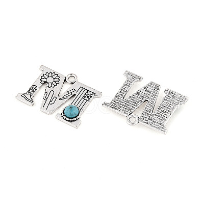 Synthetic Turquoise & Alloy Pendants PALLOY-H146-01AS-M-1