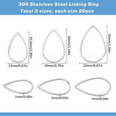 60Pcs 3 Sizes 304 Stainless Steel Linking Ring STAS-SC0007-44-1
