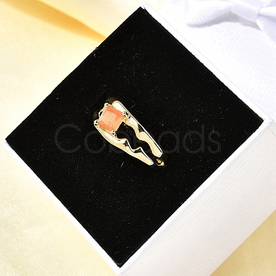 Square Brass Cat Eye Cuff Rings RJEW-G344-01G-04-1
