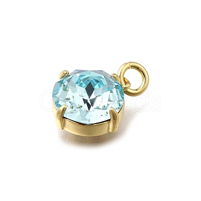 Flat Round Brass with Glass Charms KK-G525-01G-01-1