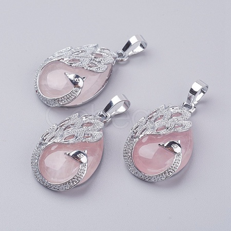 Natural Rose Quartz Pendants X-G-E442-04X-1