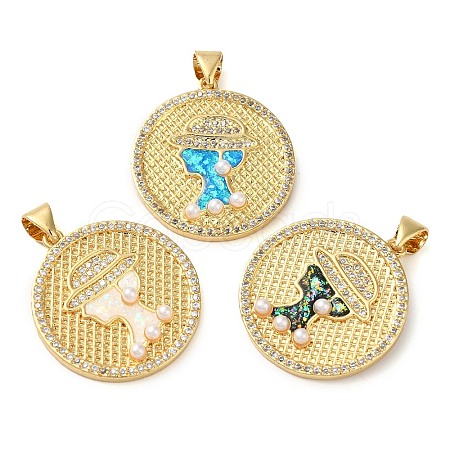 Rack Plating Brass Micro Pave Cubic Zirconia Pendants KK-P268-07G-1