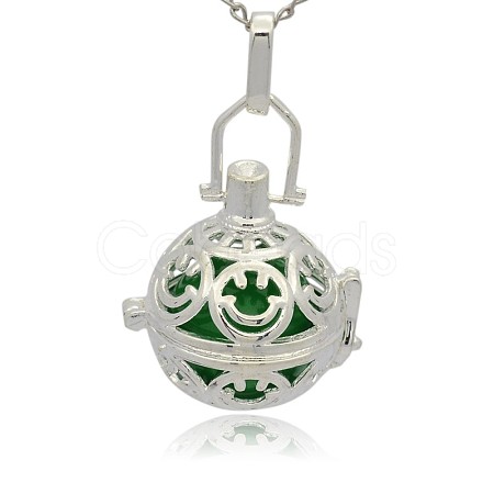 Silver Color Plated Brass Hollow Round Cage Pendants KK-J216-13S-1