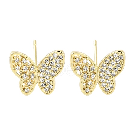 Brass Micro Pave Clear Cubic Zirconia Studs Earring for Women EJEW-S217-C01-1