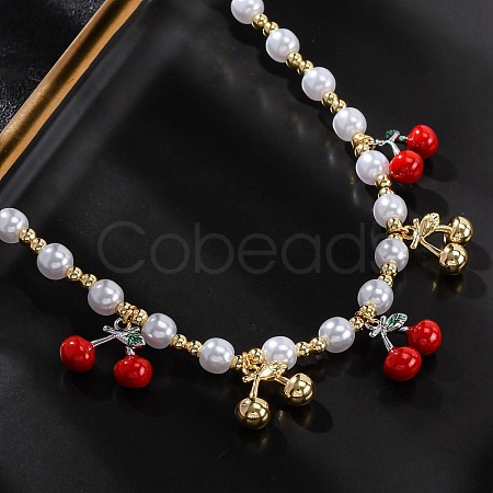 Brass Micro Pave Clear Cubic Zirconia Beaded Necklaces NJEW-Z059-04G-04-1