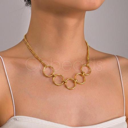 304 Stainless Steel Multi Ring Link Pendant Necklaces for Women JU1361-1-1