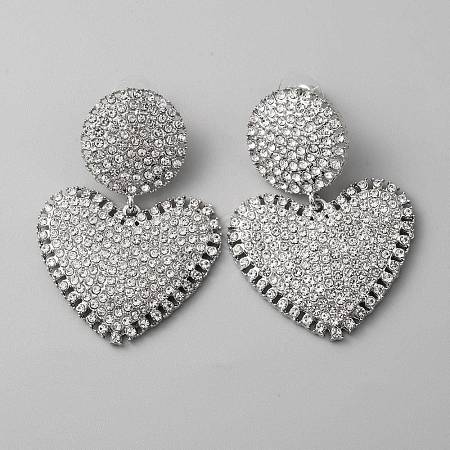 Crystal Rhinestone Heart Dangle Stud Earrings with 925 Sterling Silver Pin EJEW-WH0011-27P-1