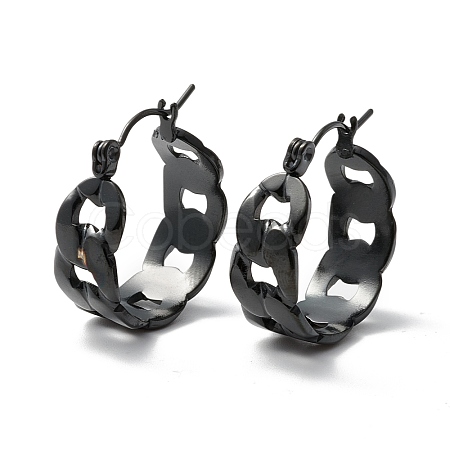 304 Stainless Steel Cuban Link Chunky Hoop Earrings for Women Ion Plating(IP) EJEW-P197-07EB-1