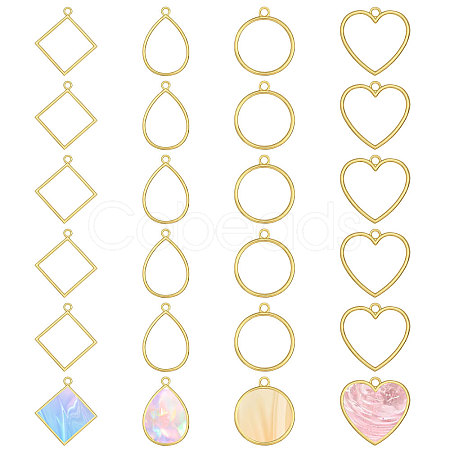 24Pcs 4 Styles Zinc Alloy Open Back Bezel Pendants FIND-CA0011-24-1