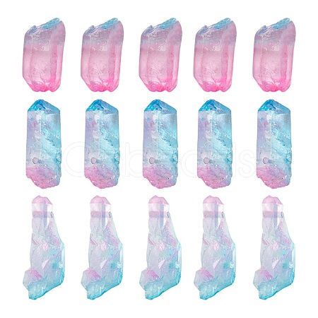 3Pcs Electroplate Natural Quartz Crystal Beads Strands G-FS0001-66-1