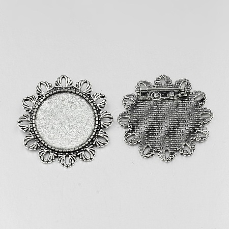 Vintage Tibetan Style Alloy Flower Brooch Cabochon Bezel Settings PALLOY-O037-45AS-1